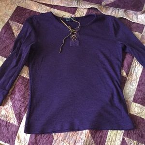 🌸Chaps 3/4 sleeve lace up top. Small